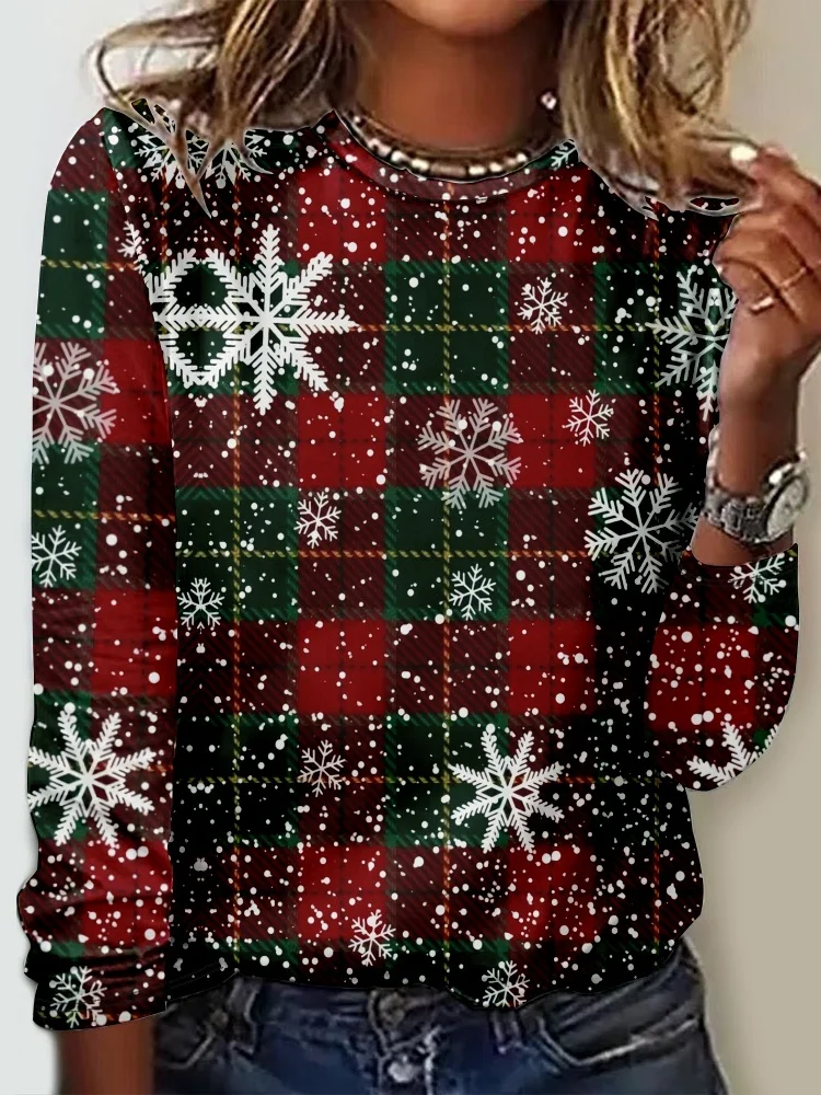 Casual Christmas Crew Neck Long Sleeve T-shirt