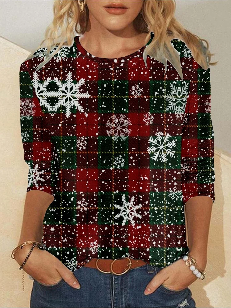 Casual Christmas Crew Neck Long Sleeve T-shirt