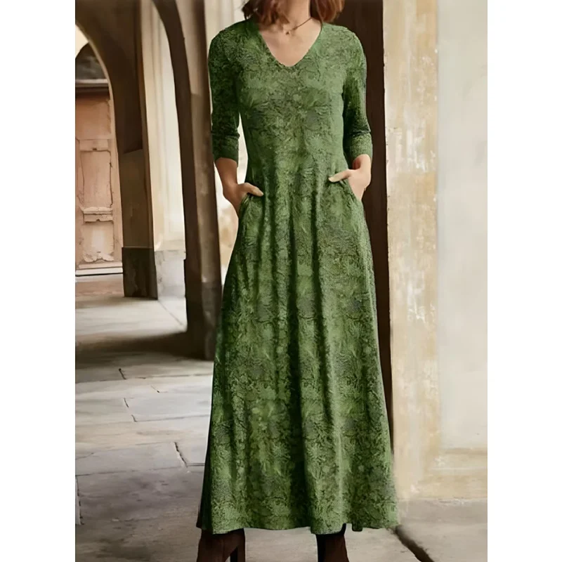 Women Floral V Neck Long Sleeve Comfy Casual Maxi Dress