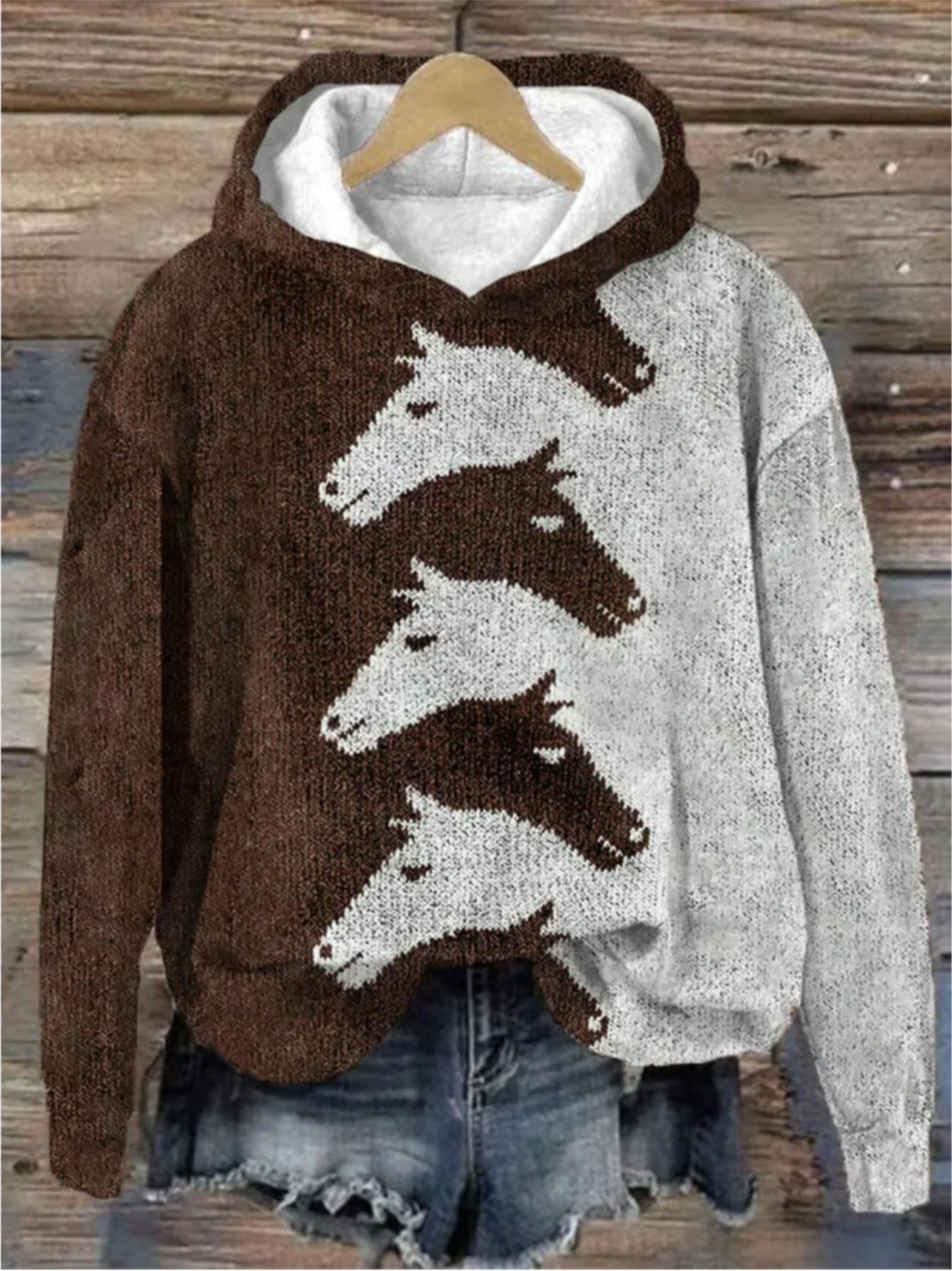 Casual Hoodie Horse Pattern Hoodie