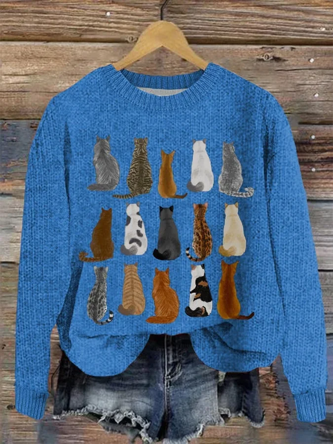 Women Knitted 3D Printing Long Sleeve Comfy Casual Sweater