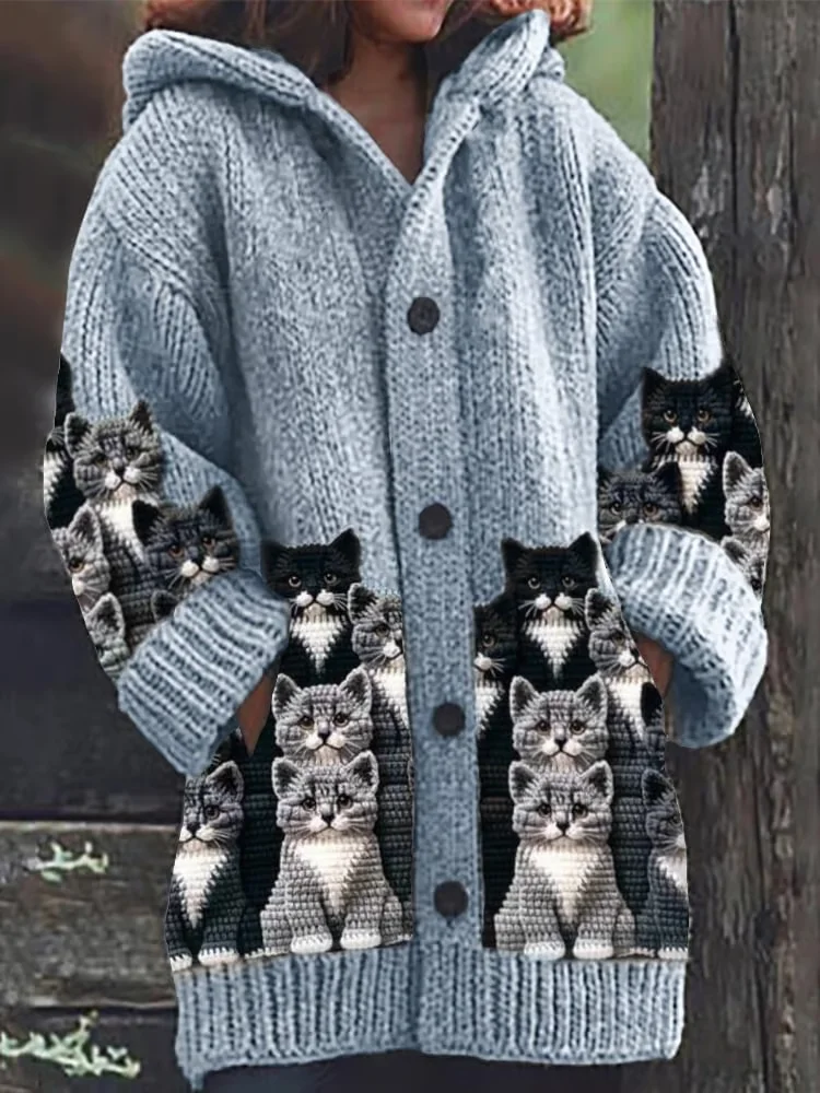 Women Wool/Knitting Cat Long Sleeve Comfy Casual Cardigan