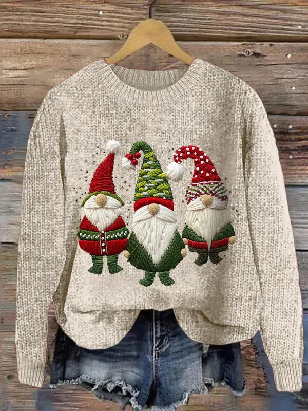 Women Christmas Knitted 3D Printing Long Sleeve Comfy Casual Sweatshirt