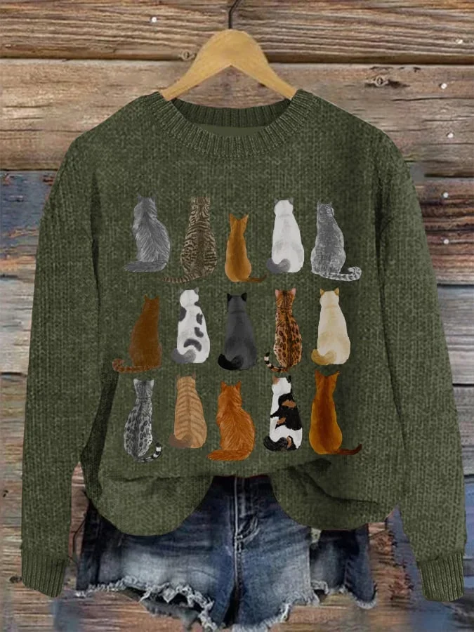 Women Knitted 3D Printing Long Sleeve Comfy Casual Sweater