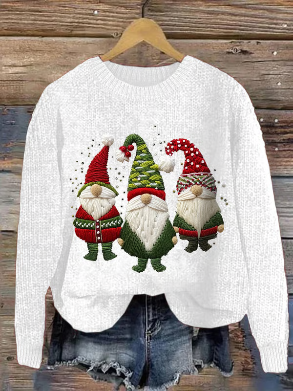 Women Christmas Knitted 3D Printing Long Sleeve Comfy Casual Sweatshirt