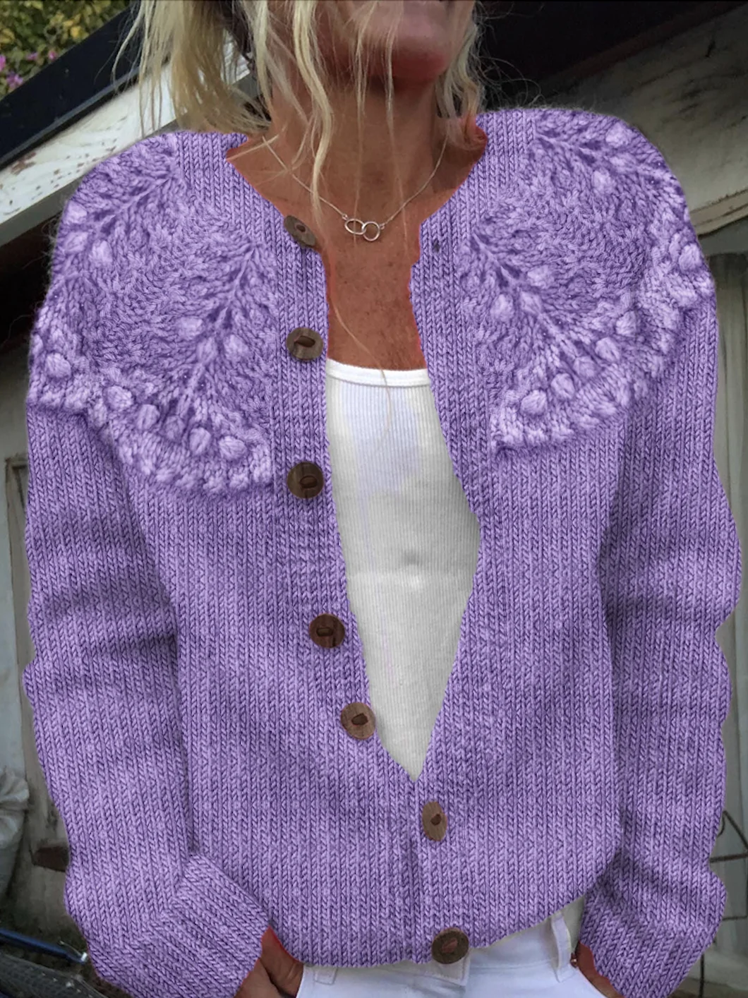 Women Knitted Maple Leaf Long Sleeve Comfy Casual Sweater