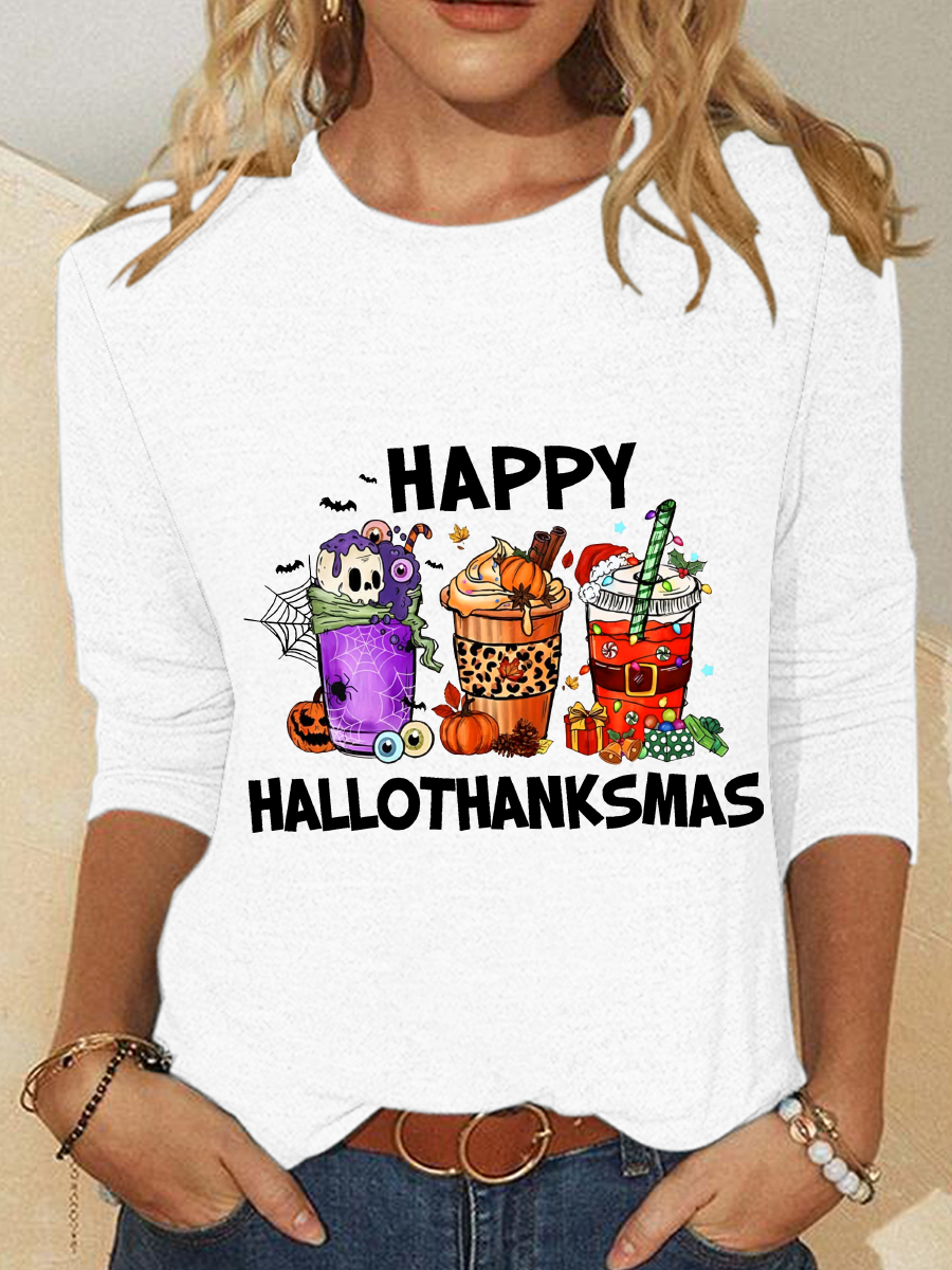 Casual Christmas Crew Neck Long Sleeve T-shirt