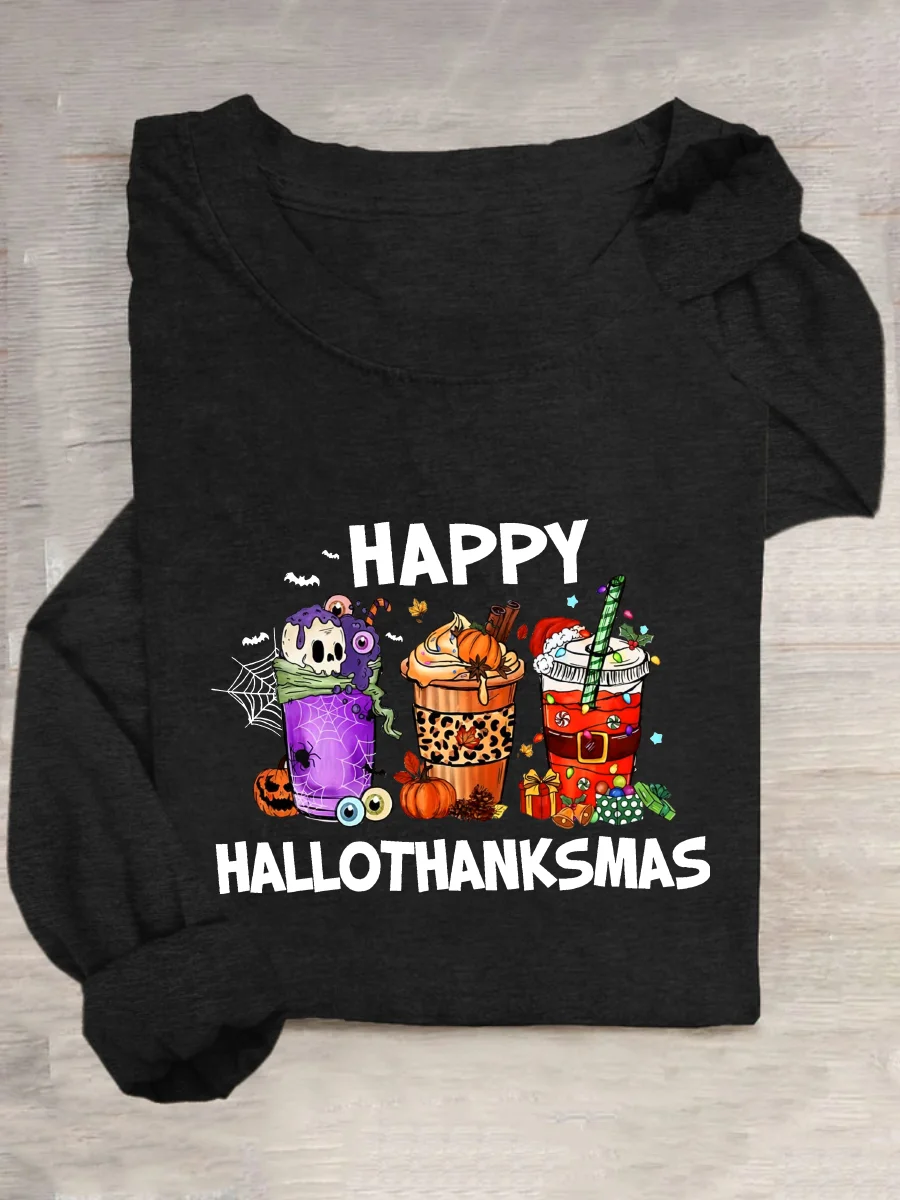 Casual Christmas Crew Neck Long Sleeve T-shirt