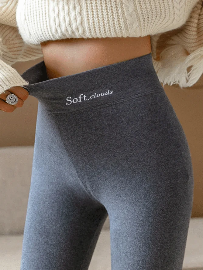 Casual Plain Basics Soft Clouds Fleece Leggings Ankle Pants Leggings