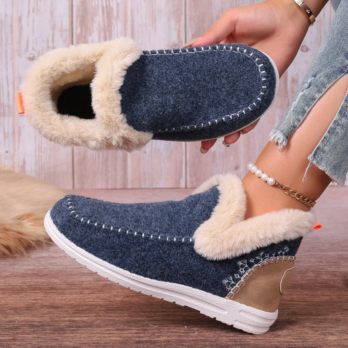 Casual Plain Plush Slip On Flat Heel Comfy Snow Boots