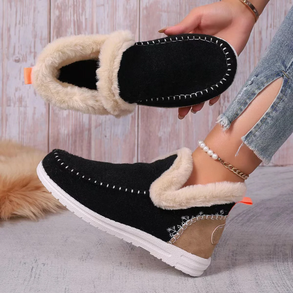 Casual Plain Plush Slip On Flat Heel Comfy Snow Boots