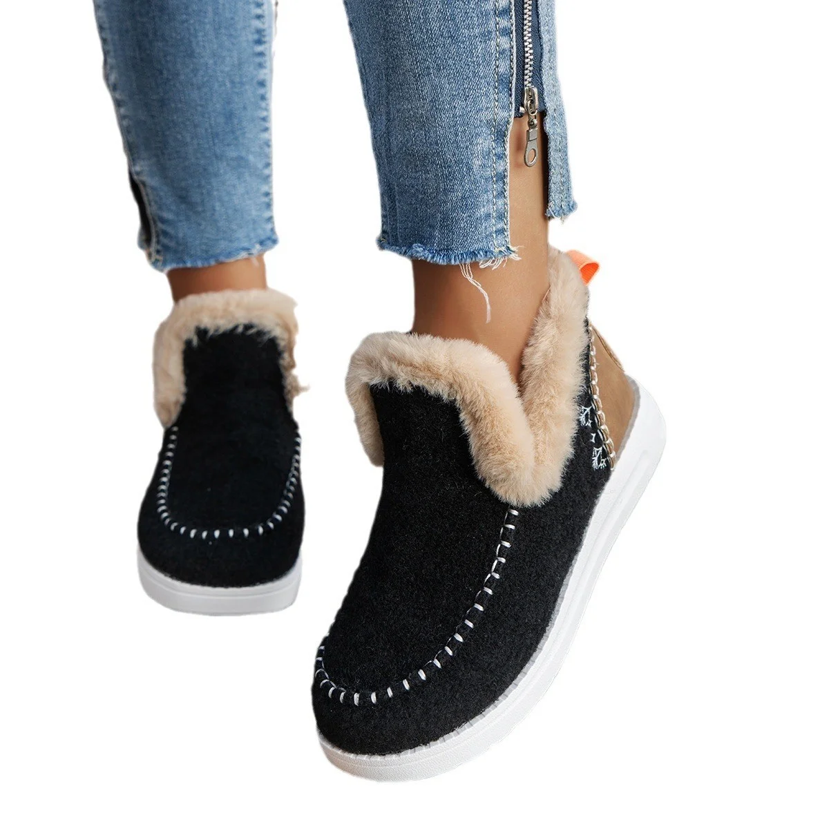 Casual Plain Plush Slip On Flat Heel Comfy Snow Boots