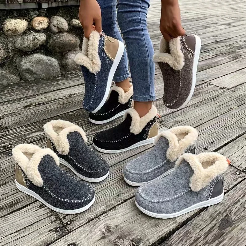 Casual Plain Plush Slip On Flat Heel Comfy Snow Boots