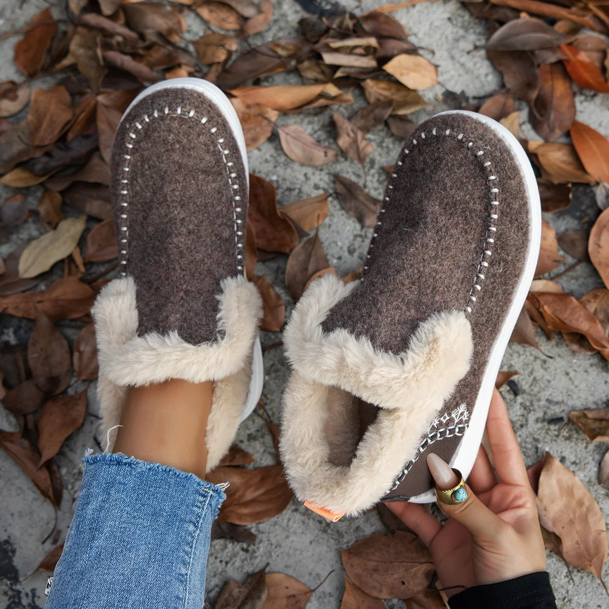 Casual Plain Plush Slip On Flat Heel Comfy Snow Boots