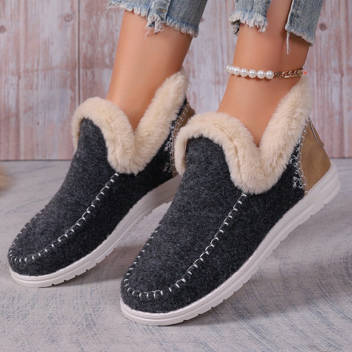 Casual Plain Plush Slip On Flat Heel Comfy Snow Boots