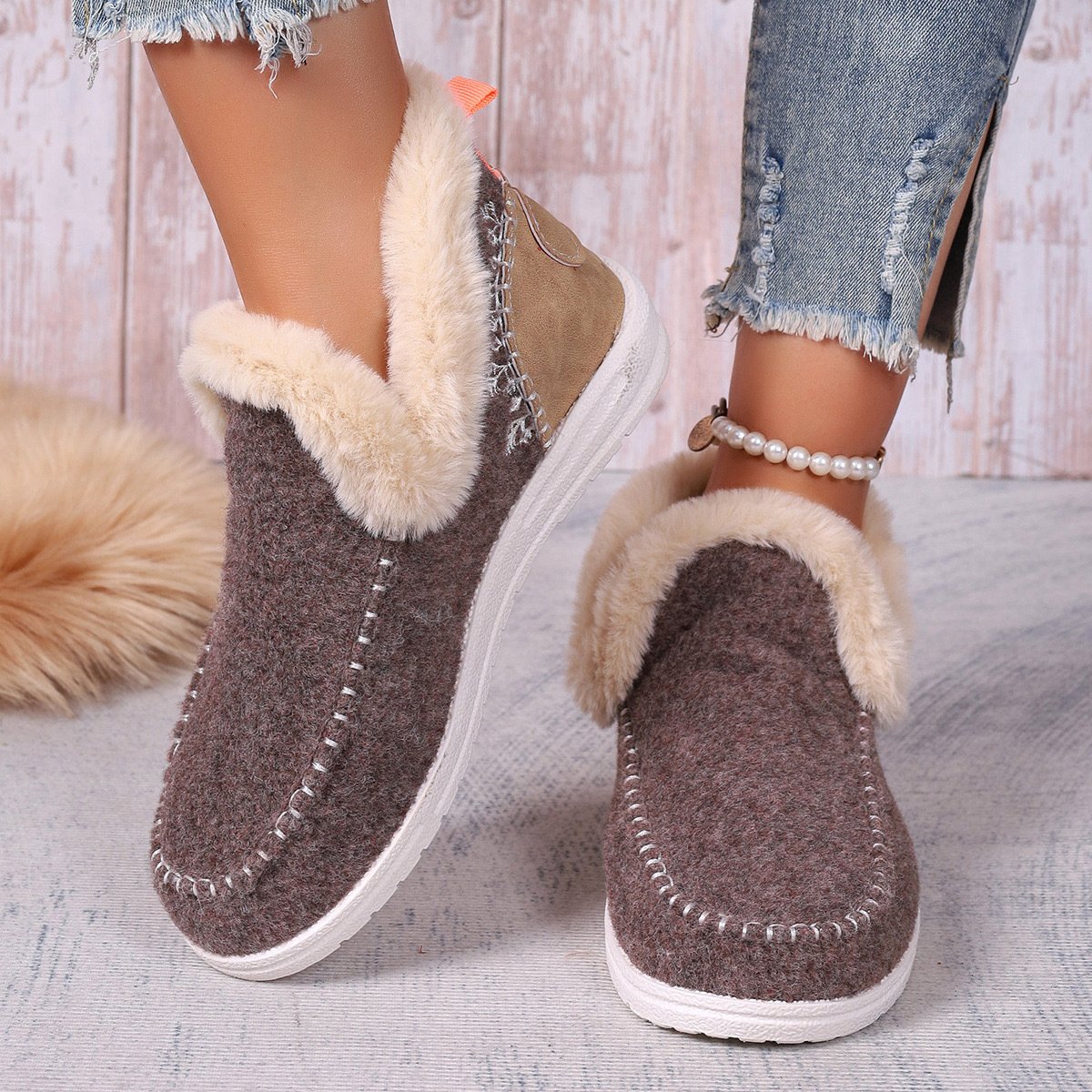 Casual Plain Plush Slip On Flat Heel Comfy Snow Boots