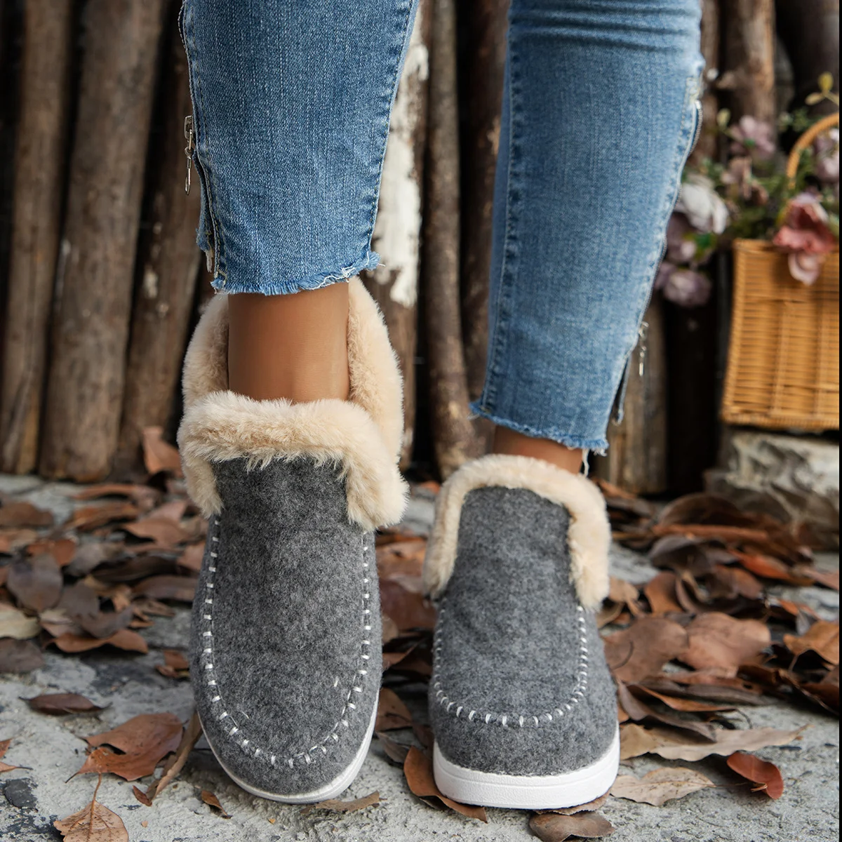 Casual Plain Plush Slip On Flat Heel Comfy Snow Boots