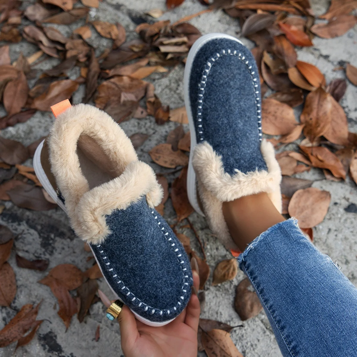 Casual Plain Plush Slip On Flat Heel Comfy Snow Boots