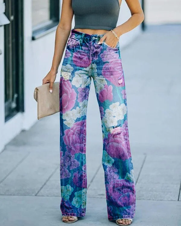 Regular Fit 3D Printing Casual Jeans