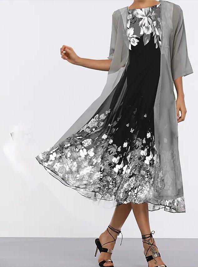 Women 3D Printing Two-Piece Set Daily Half Sleeve Casual Summer Coat With Skirt Matching Set