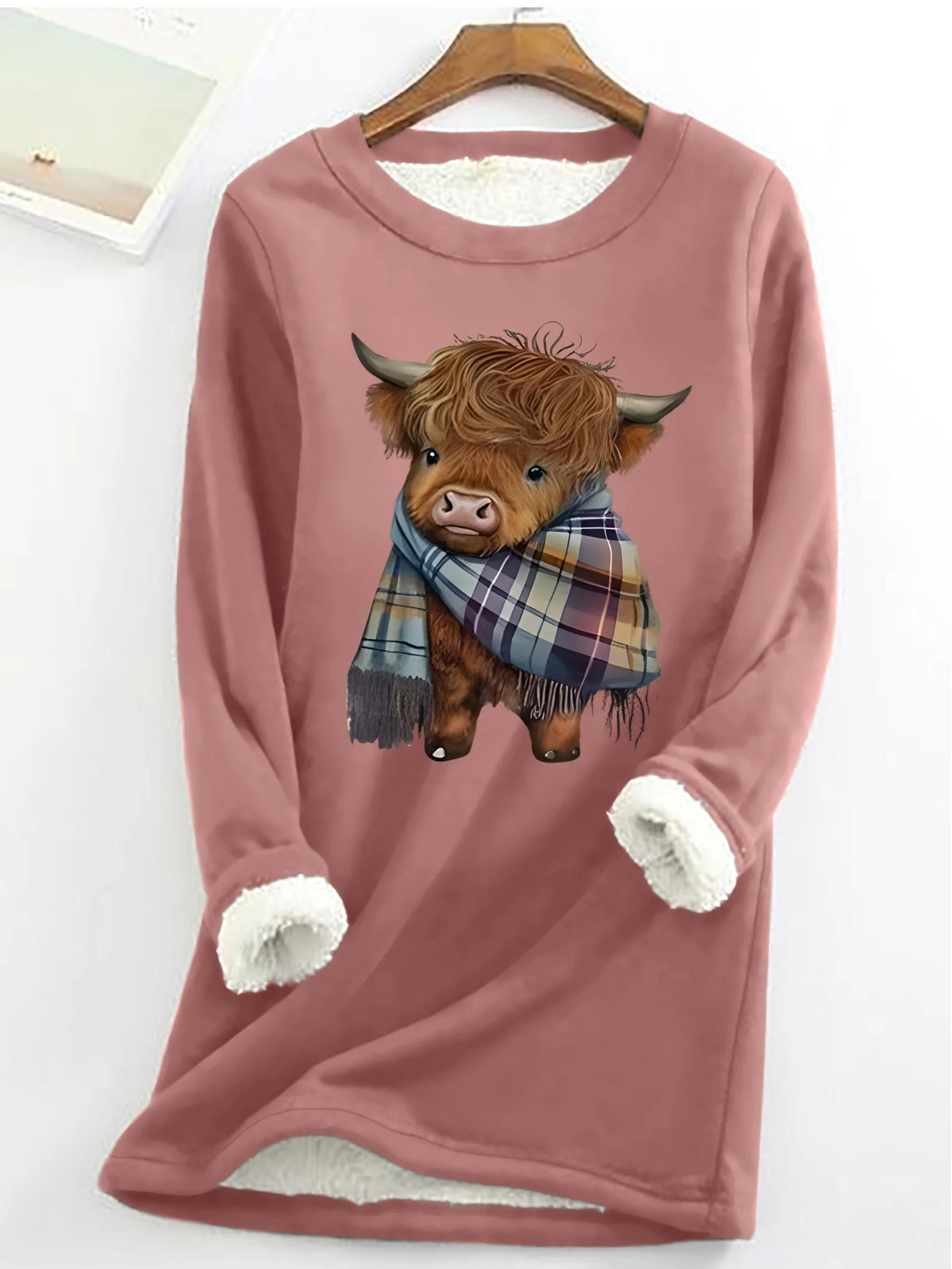 Casual Cute West Highland Cow Crew Neck Cattle Sweatshirt