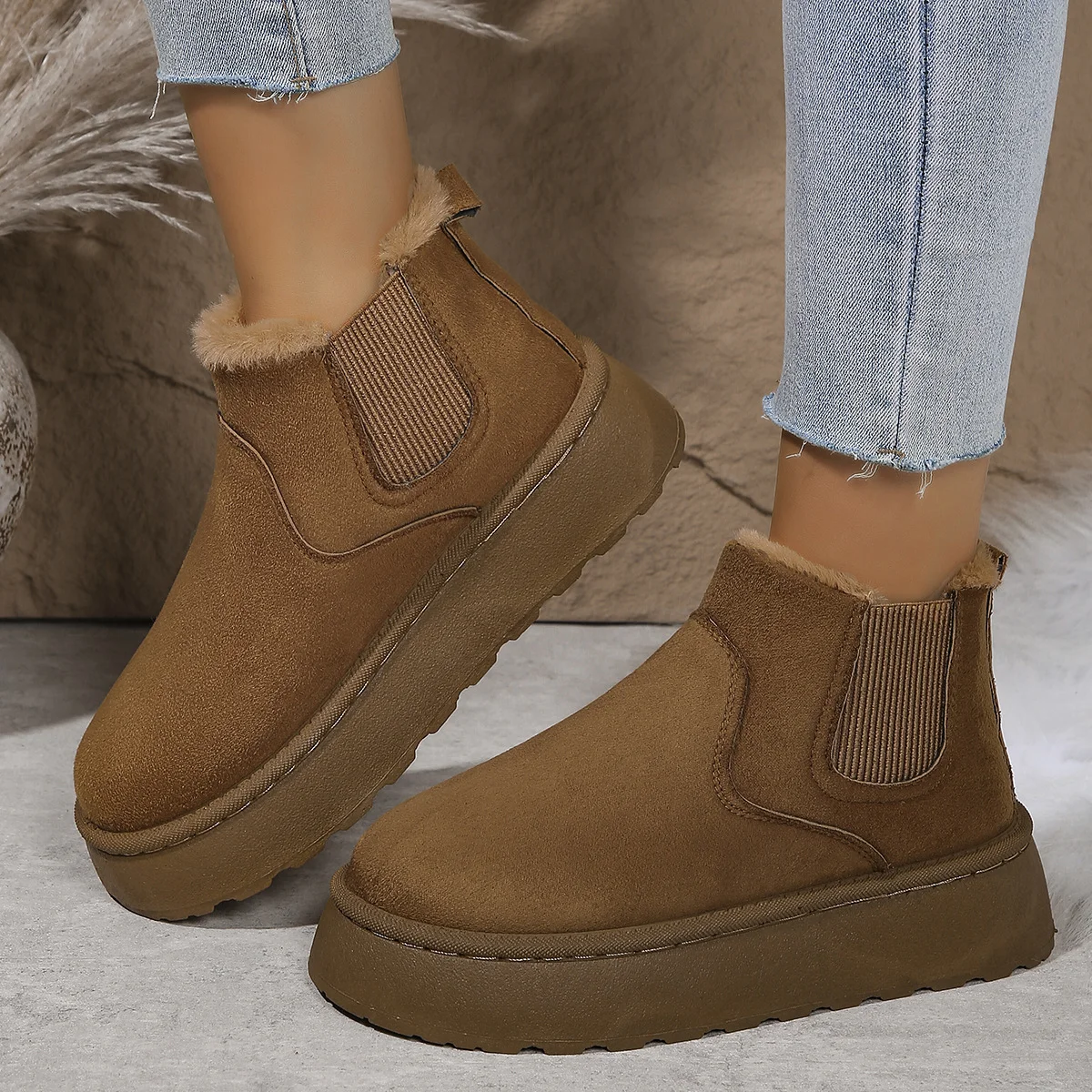Casual Plain Slip On Block Heel Snow Boots