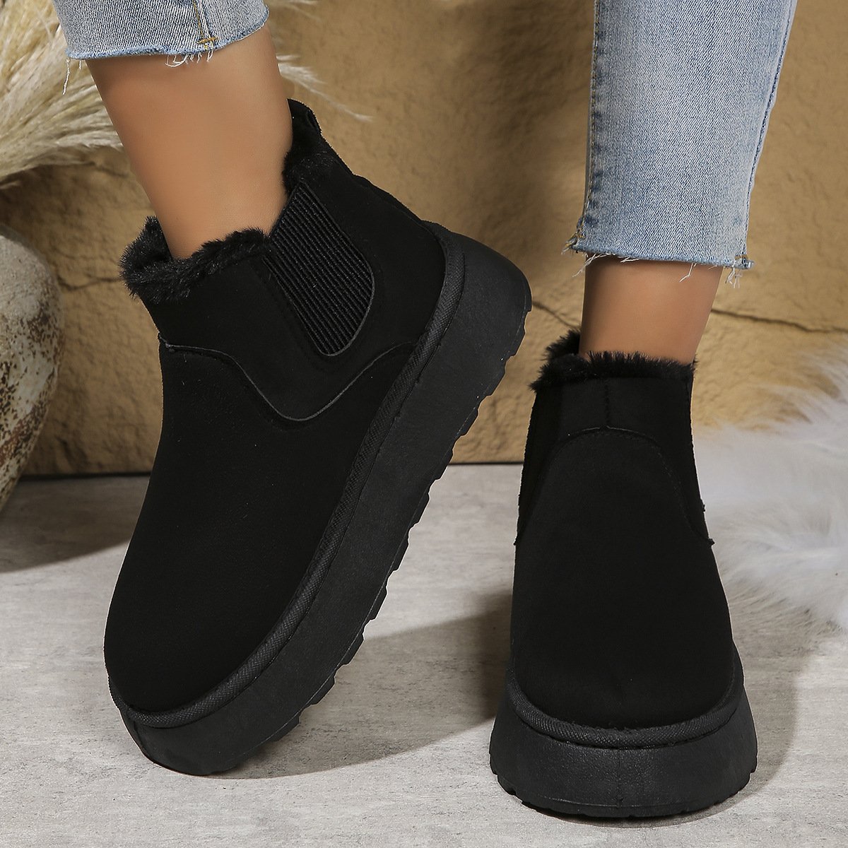 Casual Plain Slip On Block Heel Snow Boots