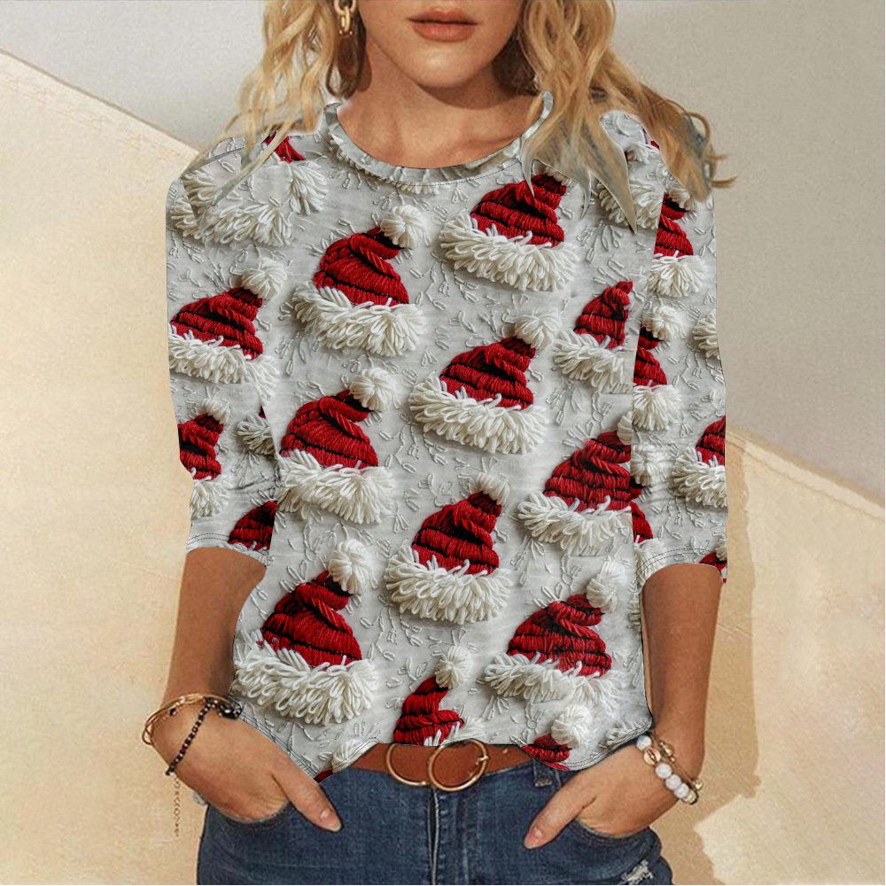 Casual Christmas 3D Print Crew Neck Long Sleeve T-shirt