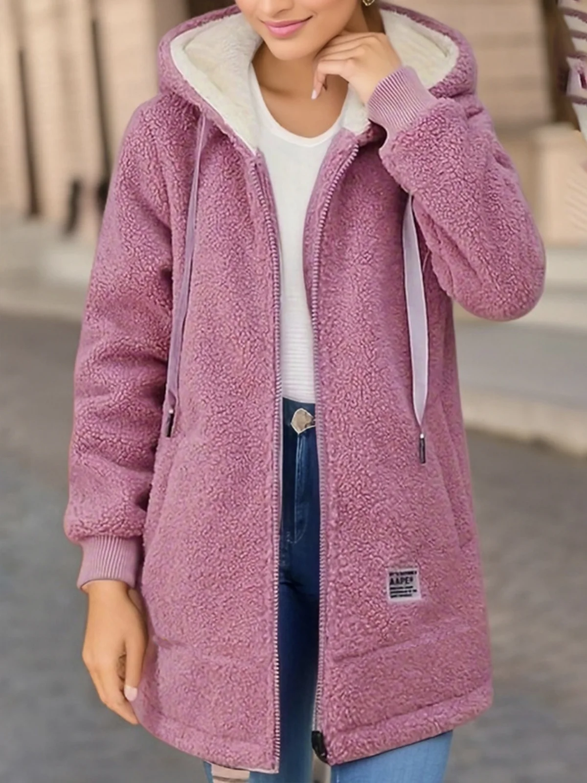Women's Plain Fleece Loose Teddy Jacket