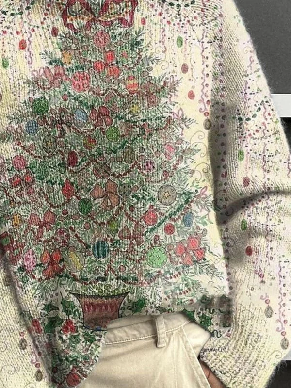 Casual Turtleneck Christmas Art Print Sweatshirt