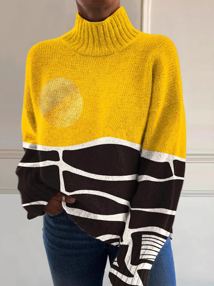 Casual Turtleneck Abstract Art Pattern Sweatshirt