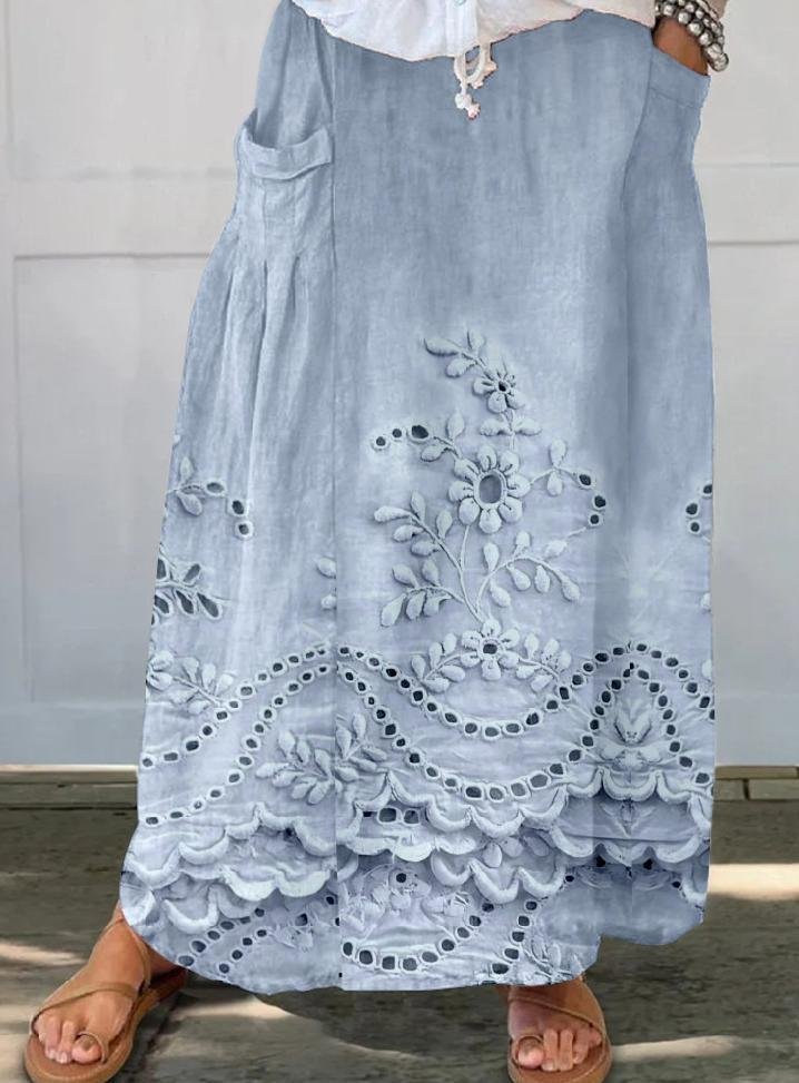 Vintage 3D Printing A-Line Mid Waist Maxi Skirt