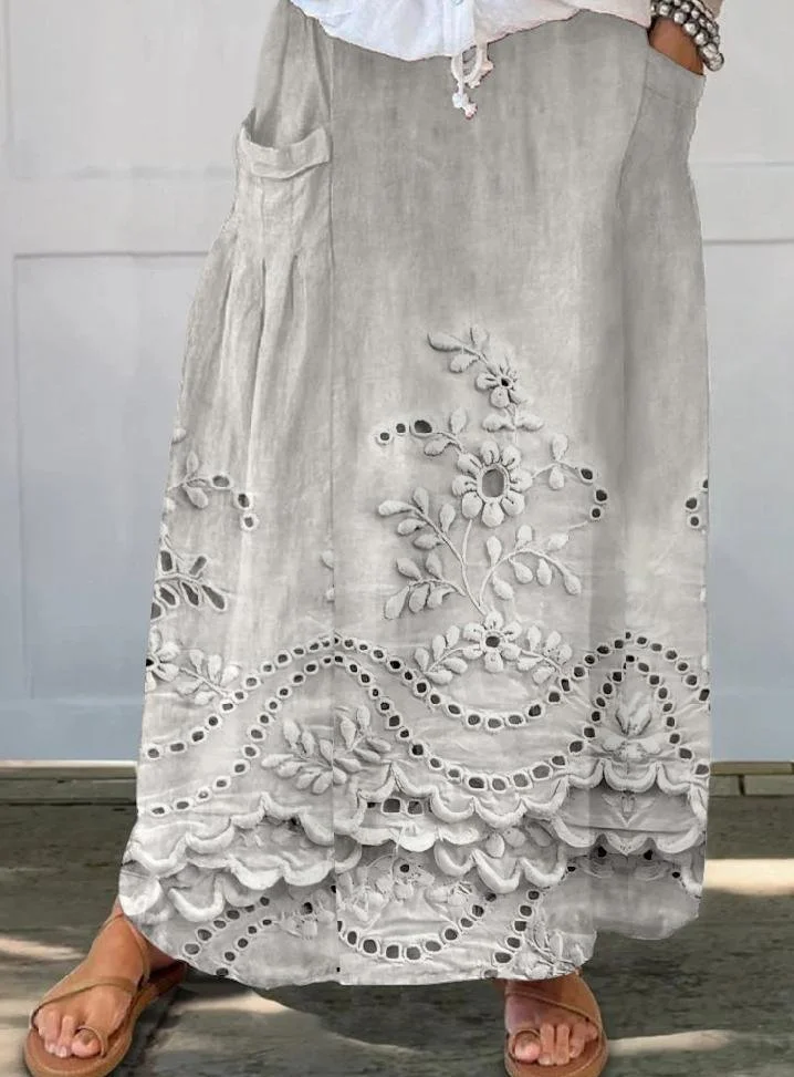 Vintage 3D Printing A-Line Mid Waist Maxi Skirt