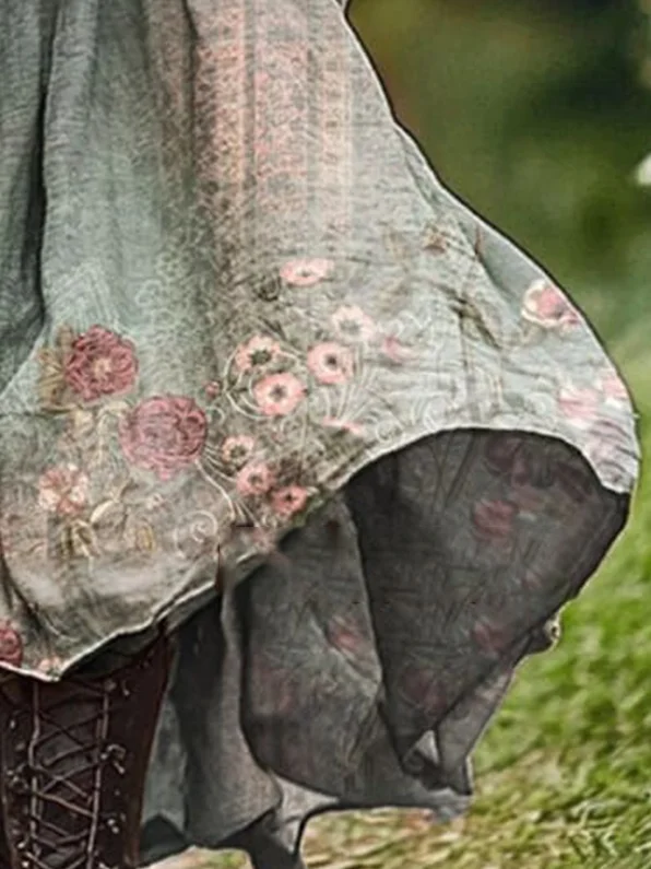 Women Floral V Neck Long Sleeve Comfy Casual Maxi Dress