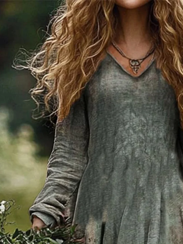 Women Floral V Neck Long Sleeve Comfy Casual Maxi Dress