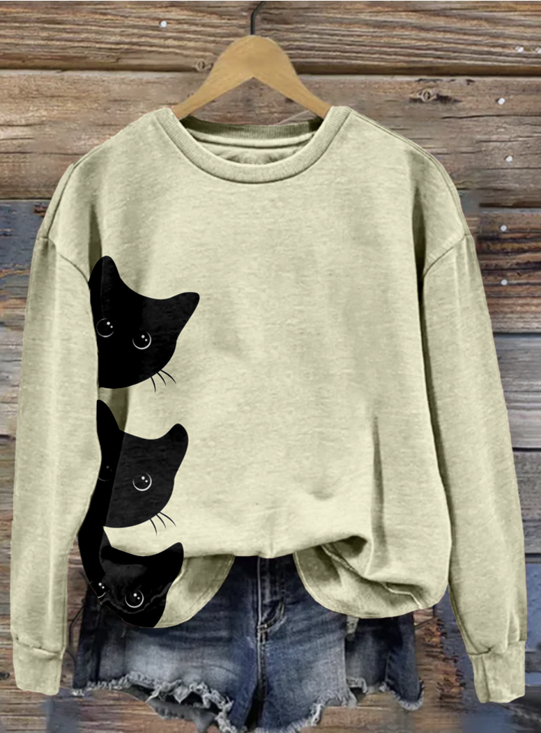 Casual Hoodie Cute Cat Print Hoodie