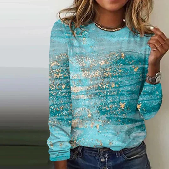 Casual Abstract Crew Neck Long Sleeve T-shirt