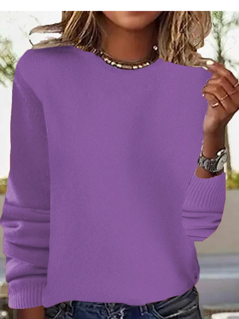 Women Yarn/Wool Yarn Plain Long Sleeve Comfy Casual Lace Sweater