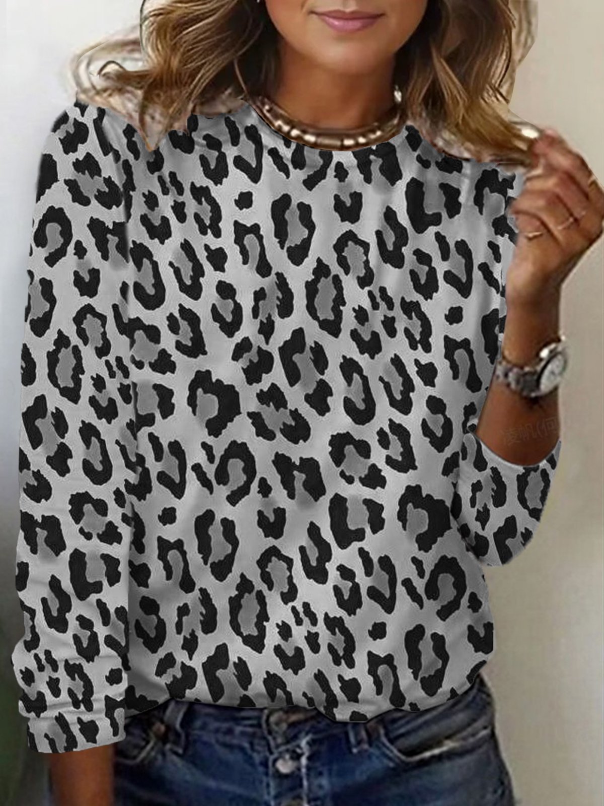 Casual Leopard Crew Neck Long Sleeve T-shirt