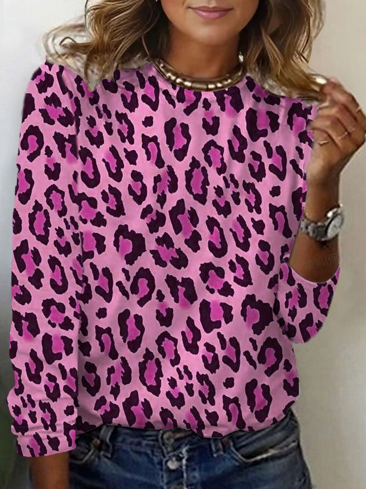 Casual Leopard Crew Neck Long Sleeve T-shirt