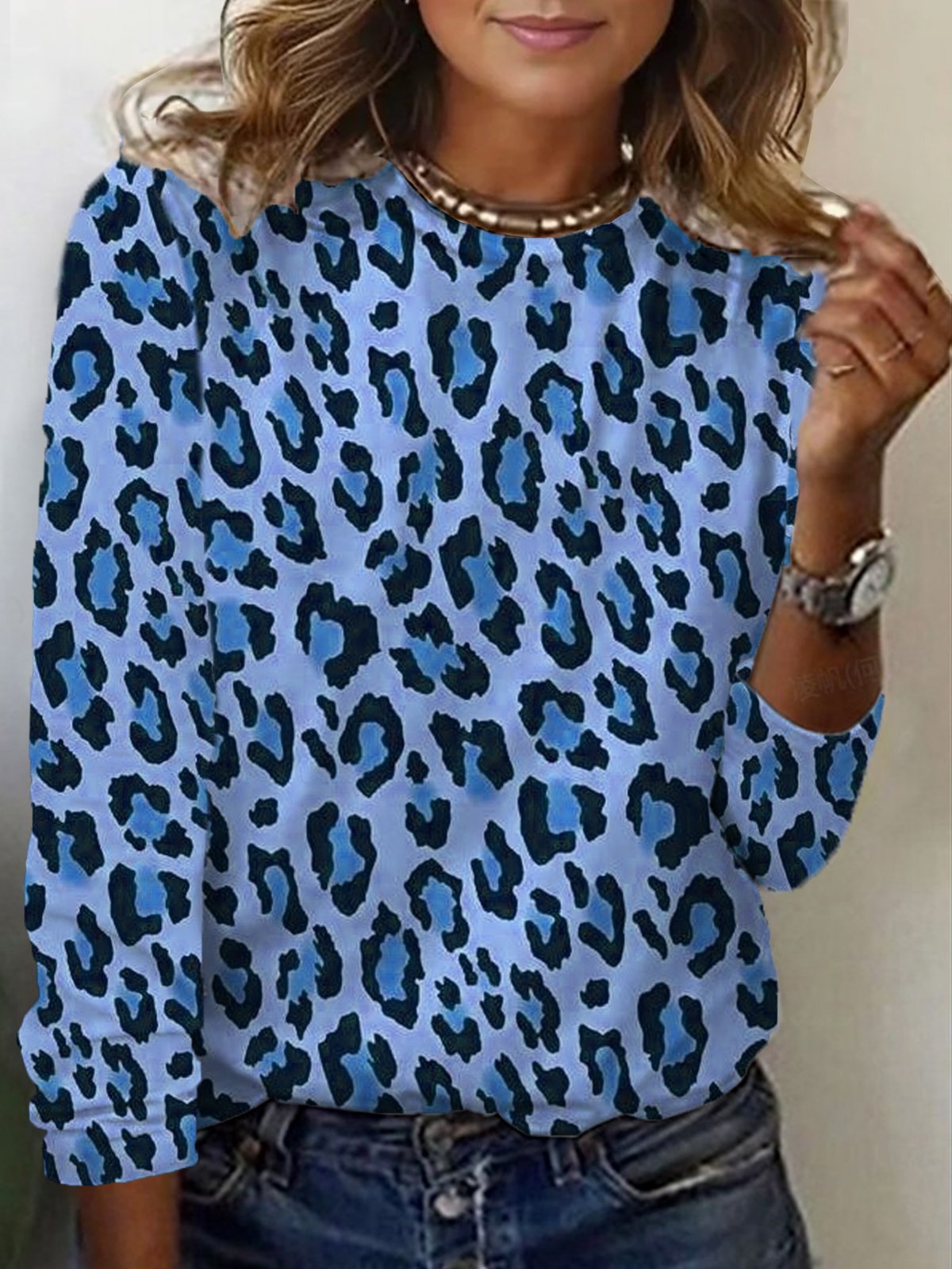 Casual Leopard Crew Neck Long Sleeve T-shirt