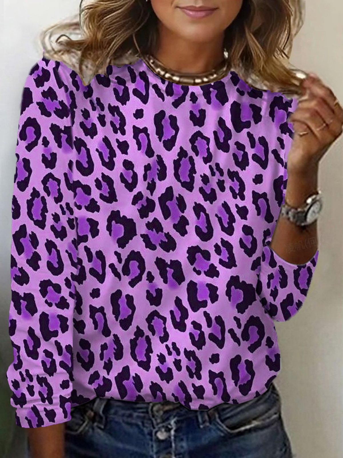 Casual Leopard Crew Neck Long Sleeve T-shirt