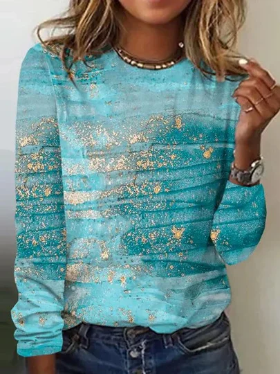 Casual Abstract Crew Neck Long Sleeve T-shirt