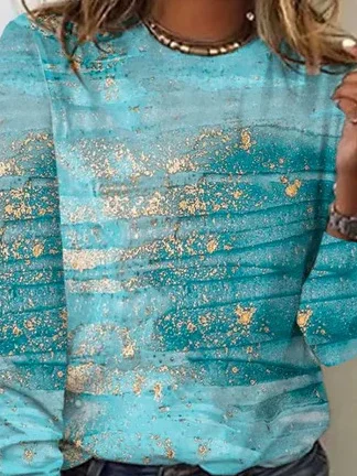 Casual Abstract Crew Neck Long Sleeve T-shirt