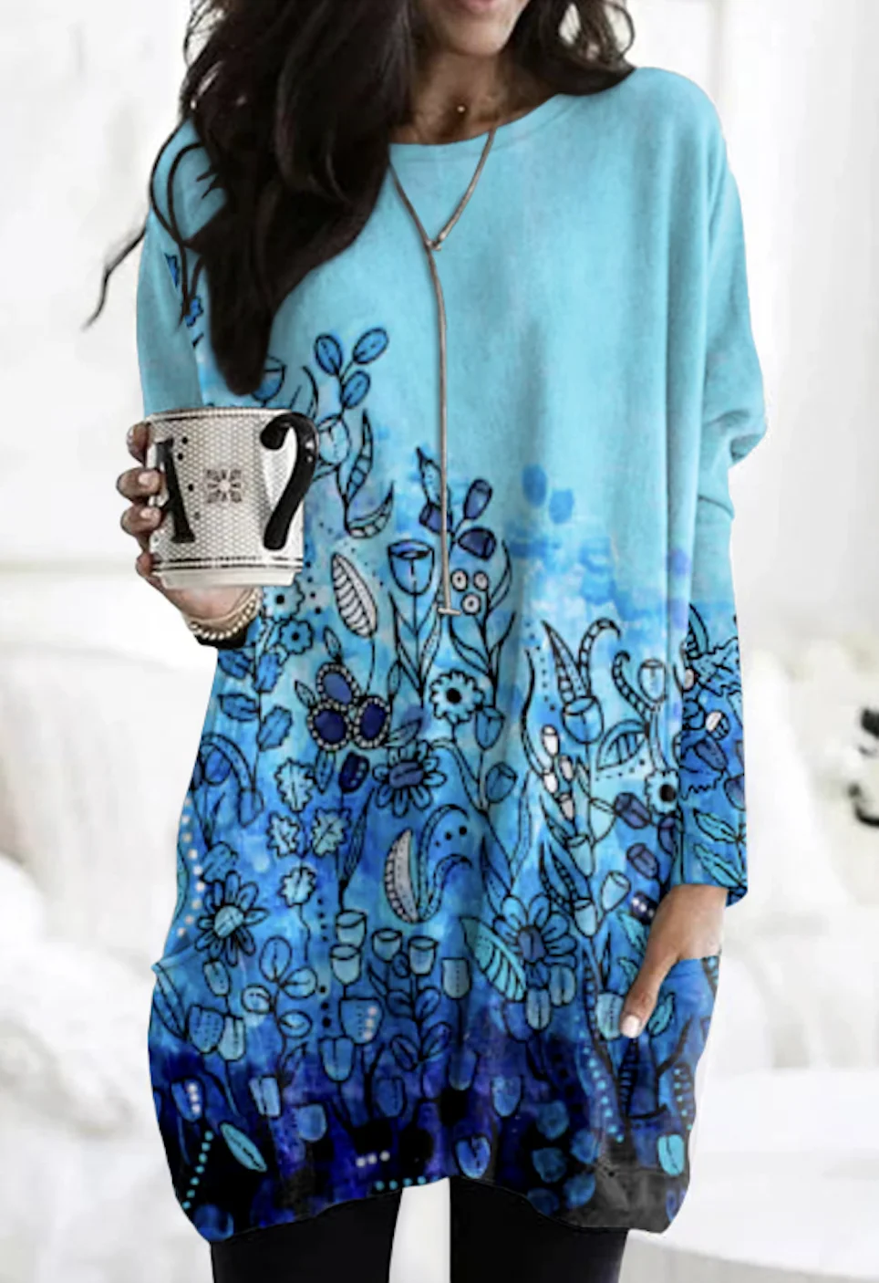 Vintage Geometric Crew Neck Long Sleeve T-shirt