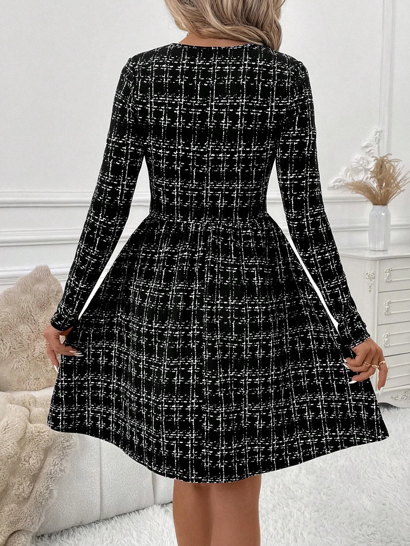 Women Striped Spring/Fall Dress Crew Neck Long Sleeve T-Shirt Dress H-Line Dress