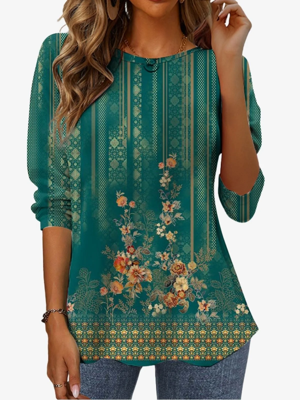 Casual Floral Crew Neck Long Sleeve T-shirt