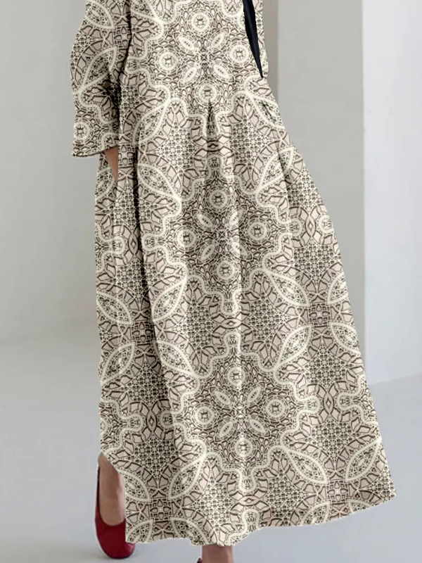 Women 3D Printing Crew Neck Half Sleeve Comfy Vintage Maxi Dress