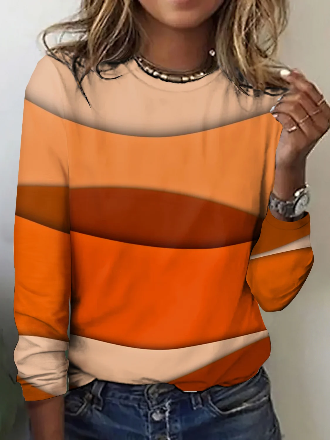 Vintage Plaid Crew Neck Long Sleeve T-shirt