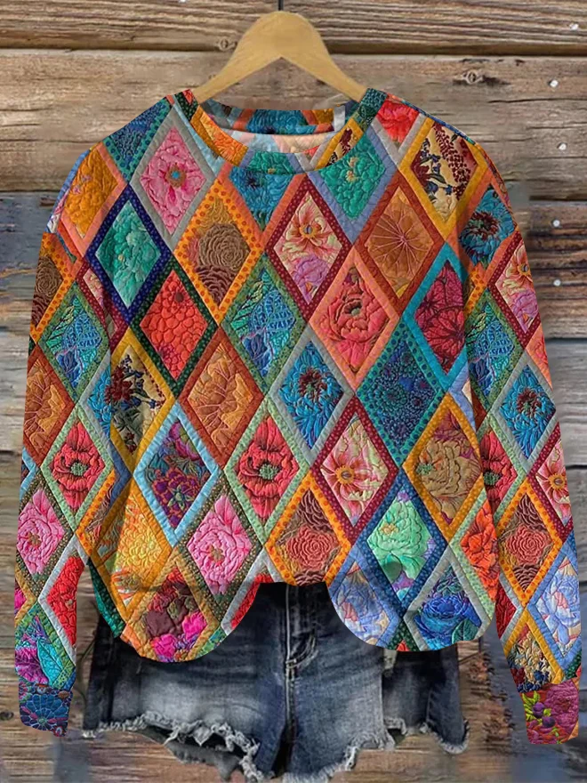 Casual Hoodie Geometric Colorful Pattern Sweatshirt